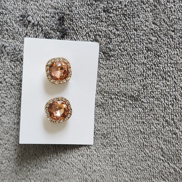 Earrings, 3/8"  X 1/2" Cubic Zerconia Stones& Synthetic Smoked Topaz - Picture 5 of 6